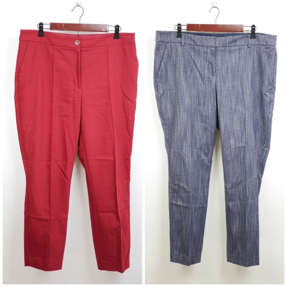 EXPRESS Women's 14 Blue & Red LOT OF 2 PAIRS Slacks Columnist Fit ankle pants - Picture 1 of 14